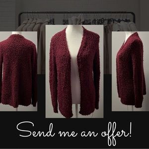 Woman’s Red and Black Fuzzy Cardigan